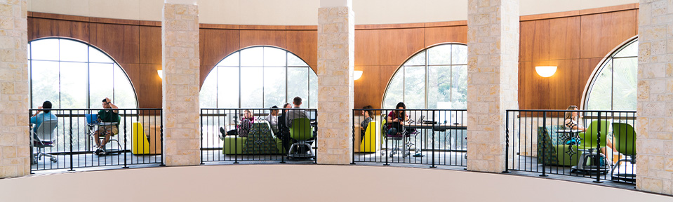 Students in the main building on campus at ֱ's Sarasota-Manatee campus.