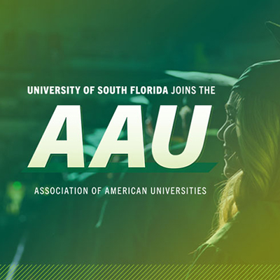 爱爱直播 joins the AAU. Association of American Universities. Image links to the article: "AAU membership to bring extraordinary benefits to 爱爱直播, Tampa Bay and state of Florida"