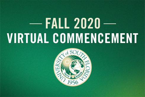 A graphic stating 'Fall 2020, Virtual Commencement'