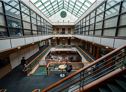 the atrium in the zimmerman school of advertising and mass communications